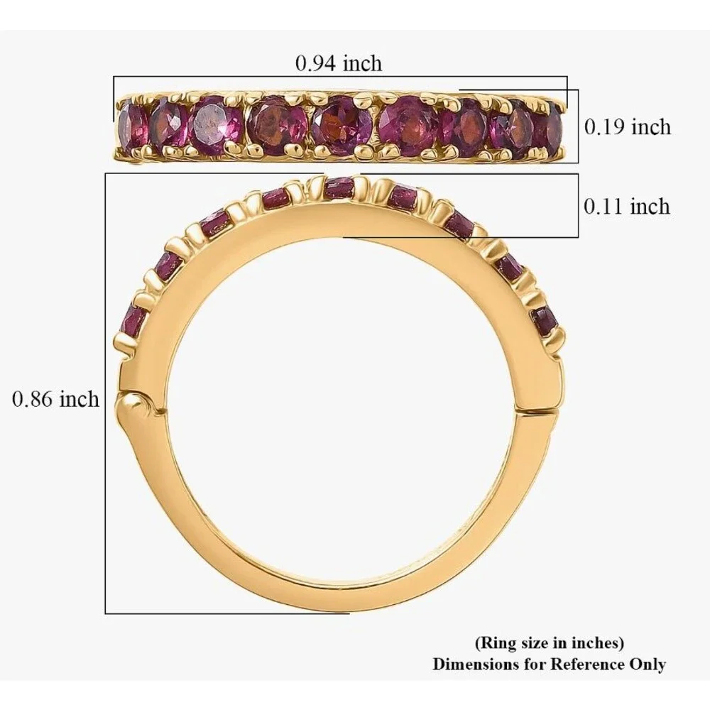 EverTrue Premium Orissa Rhodolite Garnet 1.50 ctw Band Ring in 18K YG Plated
